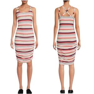 No Boundaries Sleeveless Ruched Stretch‎ Striped Bodycon dress Juniors  L(11-13)